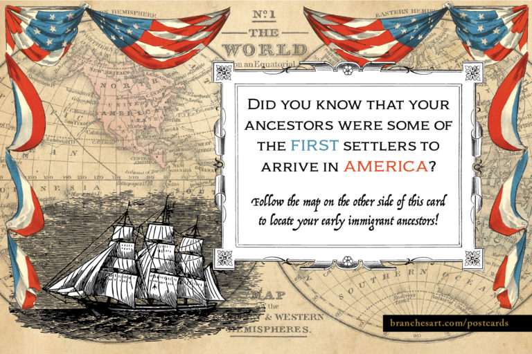 Early American Settlers Branches   ColonialPostcard Printable 01 768x512 